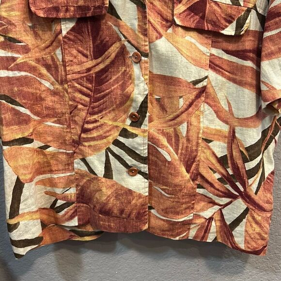 #577 Conrad C vintage linen, tropical short sleeve button-down top size 16 - Picture 3 of 11